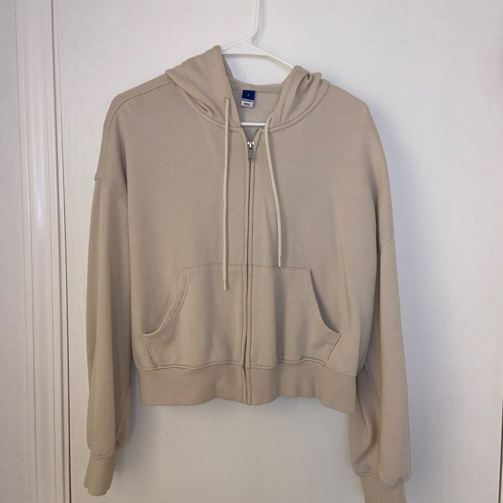 Old navy cream cropped jacket full zip up